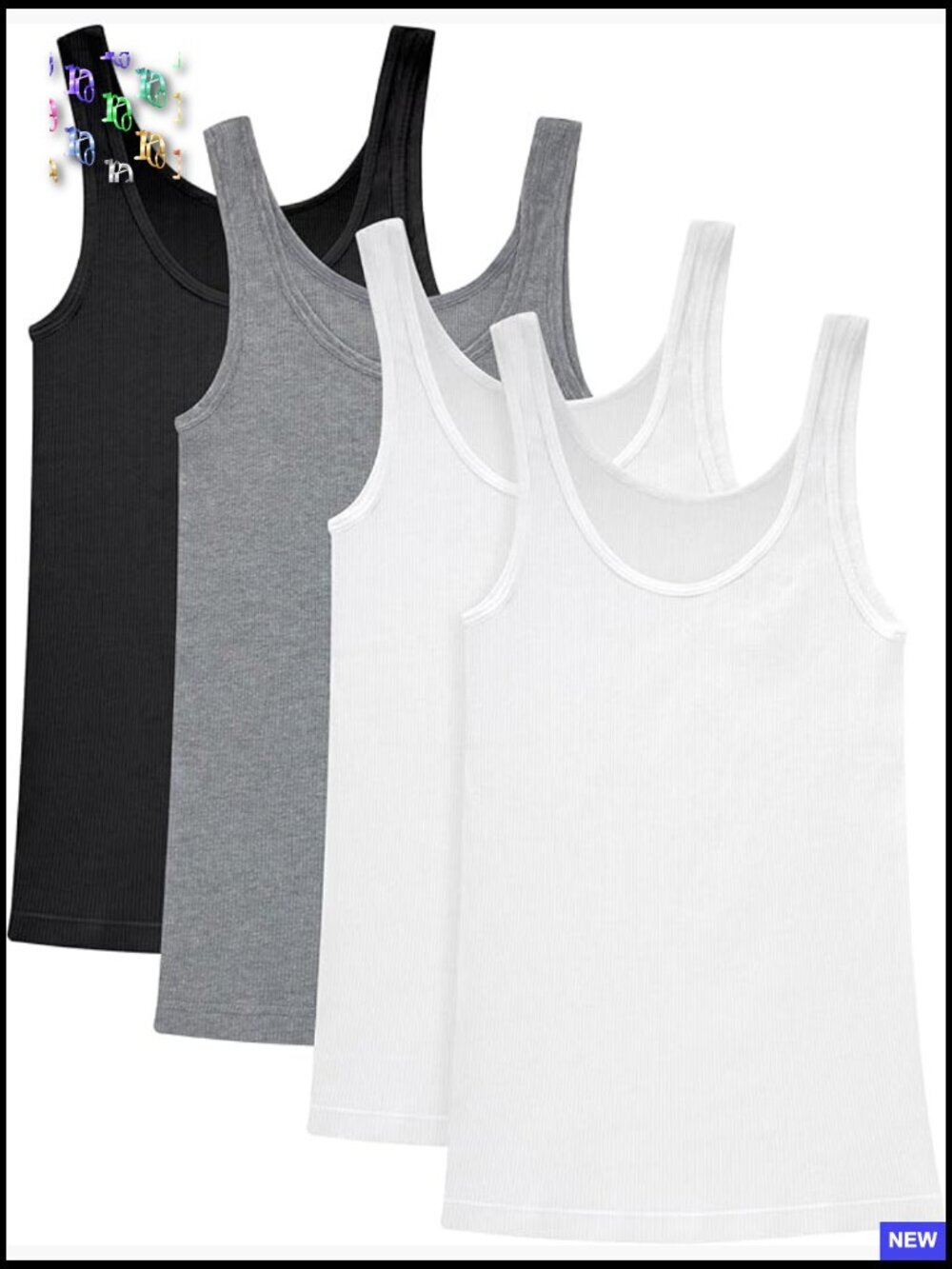 Soft Ribbed Cotton Tank Tops Classic Fit Layering Essentials 4-Pack